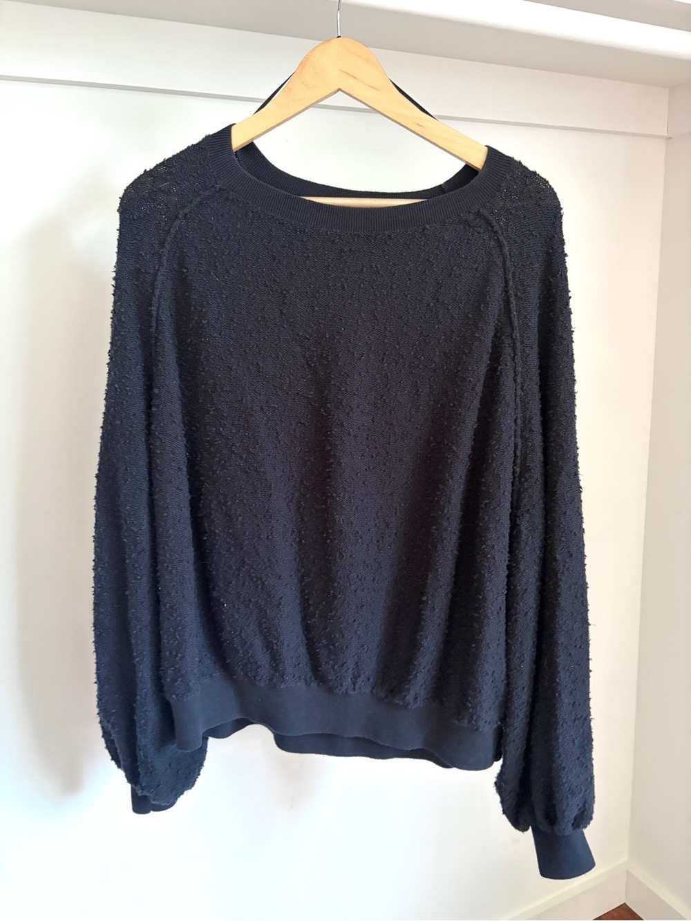 Free People | Women’s | Black Bouclé Textured Crewneck Sweater | M